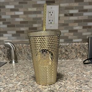 Starbucks Holiday 2022 Metallic Gold Studded Tumbler